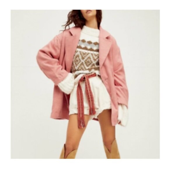 Free People Hannah Slouchy Oversized Pink Blazer Coat Size Small - Picture 1 of 16